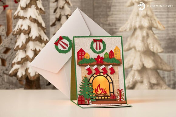Fireside Greetings Card SVG: A Festive 3D Design for Christmas Digital Sellers
