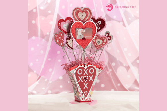 Hearts Bouquet Vase SVG: A 3D Valentine's Design for Romantic Editorial Visuals