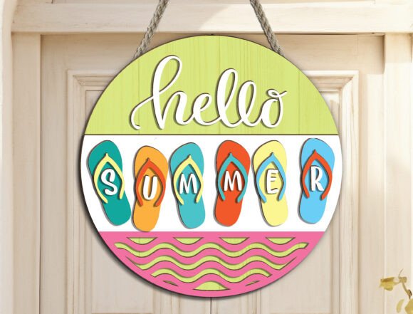 Hello Summer Beach Door Hanger 3D SVG Design
