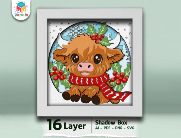 Highland Cow Christmas Shadow Box 3D SVG Review