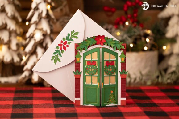 Holiday Doorset Card SVG: Festive 3D Design for Thanksgiving & Christmas Branding