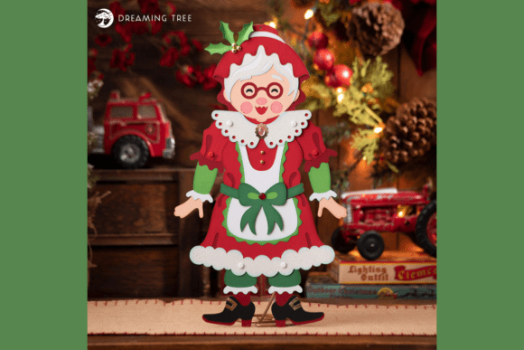 Jolly Jointed Mrs. Claus 3D SVG for Christmas Crafting