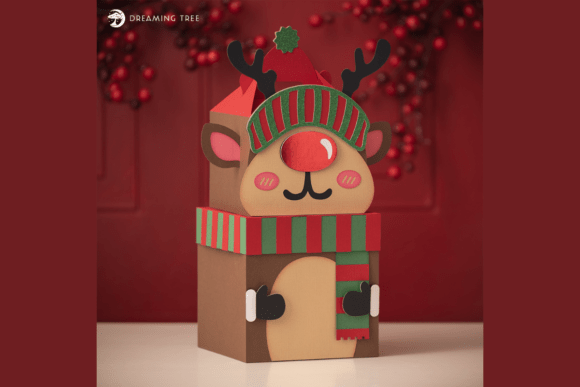 Rudolph Gnome Gift Box 3D SVG for Christmas Crafting