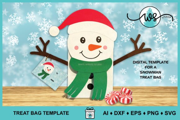 Snowman Christmas Treat Bag 3D SVG Template