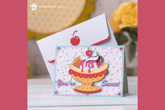 Sweet Banana Split Card SVG: A Festive 3D Pop-Up Design for Greeting Cards and Digital Sellers